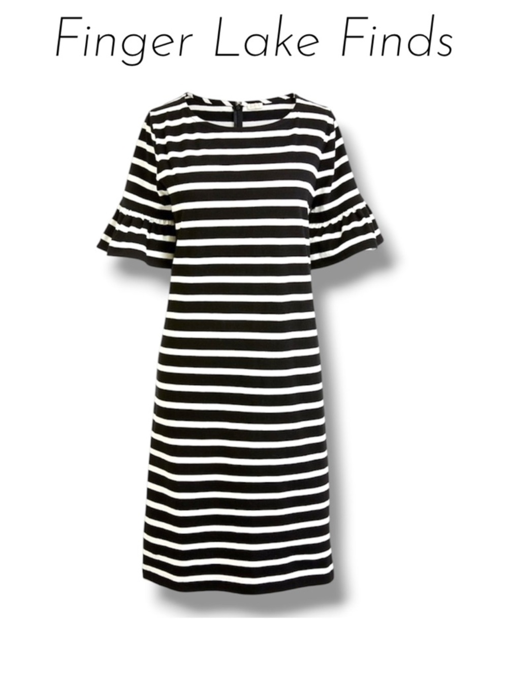 J. Crew Black and White Striped Ruffle Sleeve Shift Dress, L
